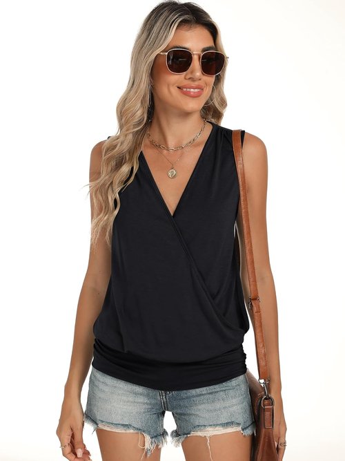ANRABESS Women's V-Neck Tank Top - Sleeveless Wrap Blouse with Banded Hem | Stylish Summer Fashion 2026