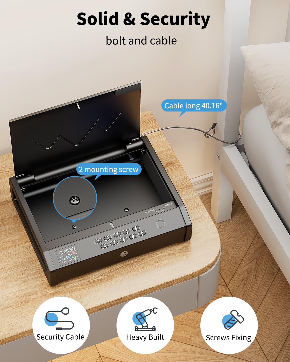 movgul Gun Safes, Biometric Pistol Safe with LCD Display of Temperature Humidity USB Port, Gun Safes 3 Ways Quick Access Fingerprint Handgun Safe for Nightstand Car