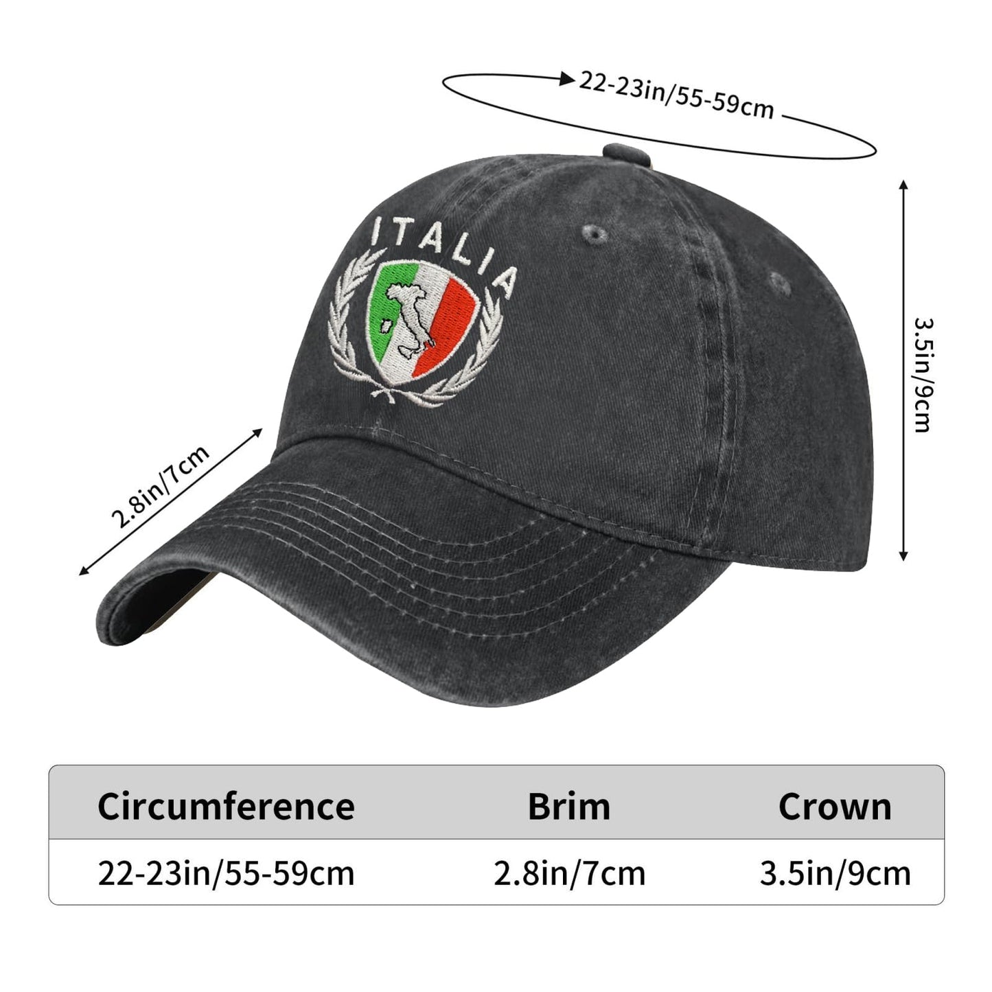 Bshuey Italy Italia Italian Flag Embroidered Hat for Men Women Cotton Adjustable Baseball Cap Hats Black