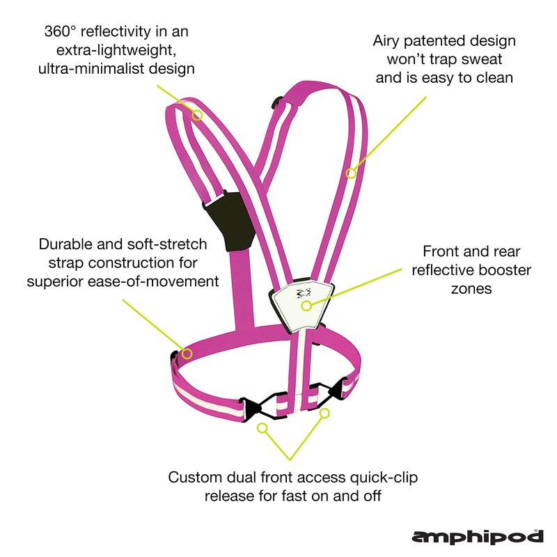 Amphipod Xinglet Lite, Minimalist High Visibility Reflective Safety Running Vest for Men & Women - Pink - OS