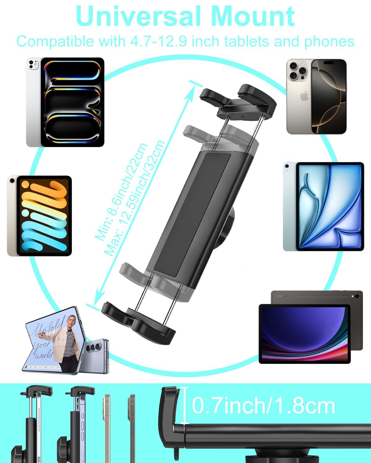 Kolasels Golf Cart Tablet & Phone Holder, [Metal Material] Golf Cart iPad Mount for EZGO, Club Car, Yamaha, Golf Tablet Mount for iPad Pro, Air, Mini, Galaxy Tabs, Z Fold, iPhone, All 4-12.9'' Device