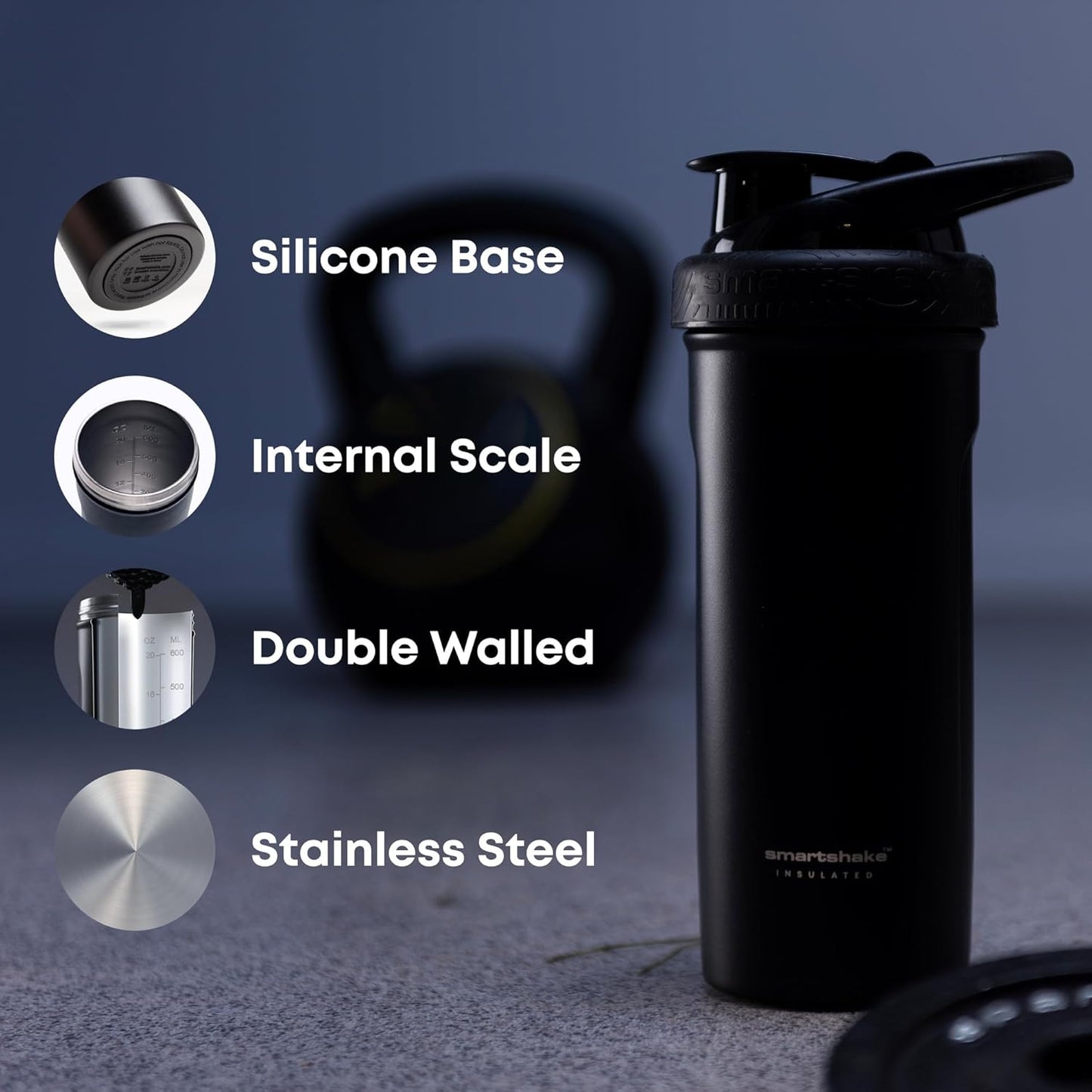 Smartshake Insulated Stainless Steel Blender Shaker Cup - 750ml | Double-Walled, BPA-Free for Protein Mixes & Cold Drinks (Dusty Plum)