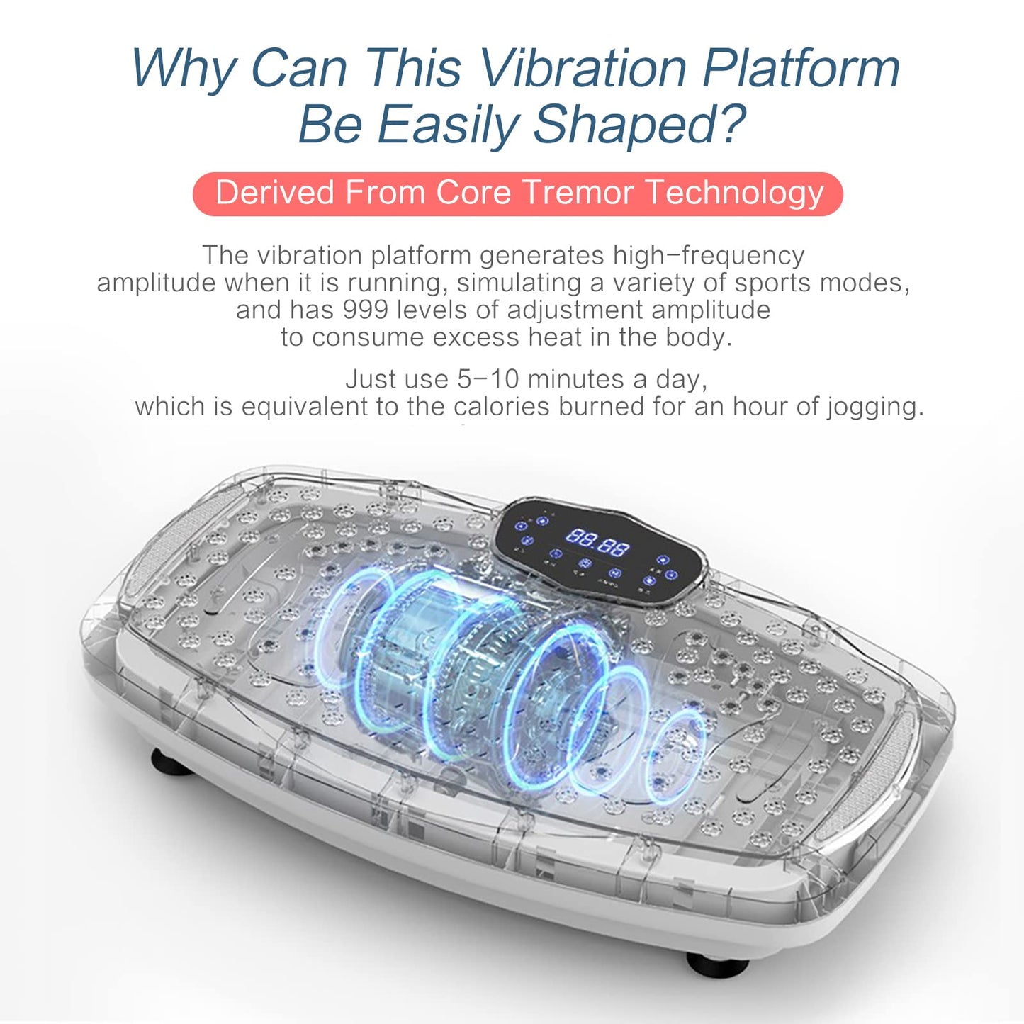 NIMTO Vibration Plate Exercise Machine Whole Body Workout Vibration Fitness Platform for Home Fitness & Weight Loss + Remote + Loop Resistance Bands, 999 Levels(Black)