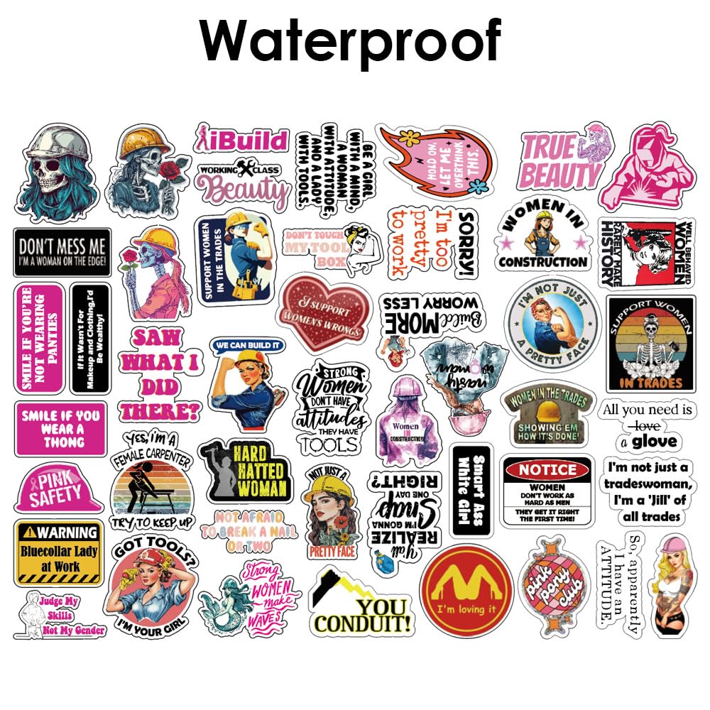 Women Hardhat Sticker | Funny Women in Trade Decals | Female Blue Collar Hard Hat Decals for Car,Waterbottle,Phone,Laptop
