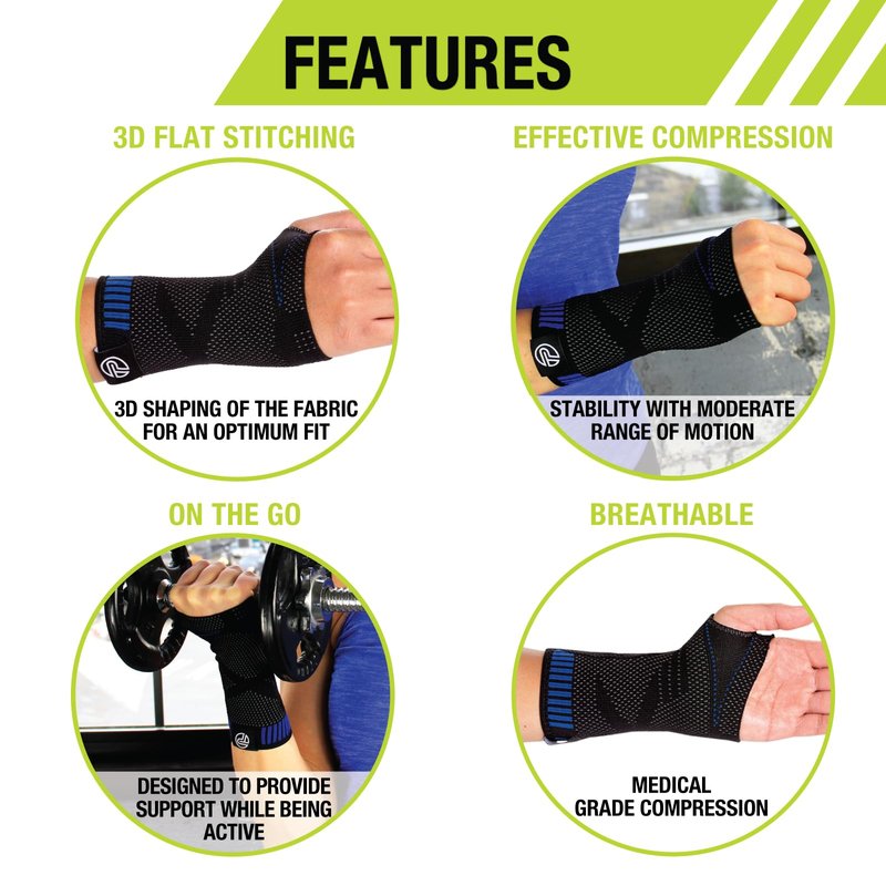 Pro-Tec Athletics 3D Flat Wrist Support, Small/Medium, Wrist Brace, Compression Wraps, Pain Relief, Adjustable, Men & Women, Carpal Tunnel Pain Relief, Easy to Use, Working Out, Size Small/Medium