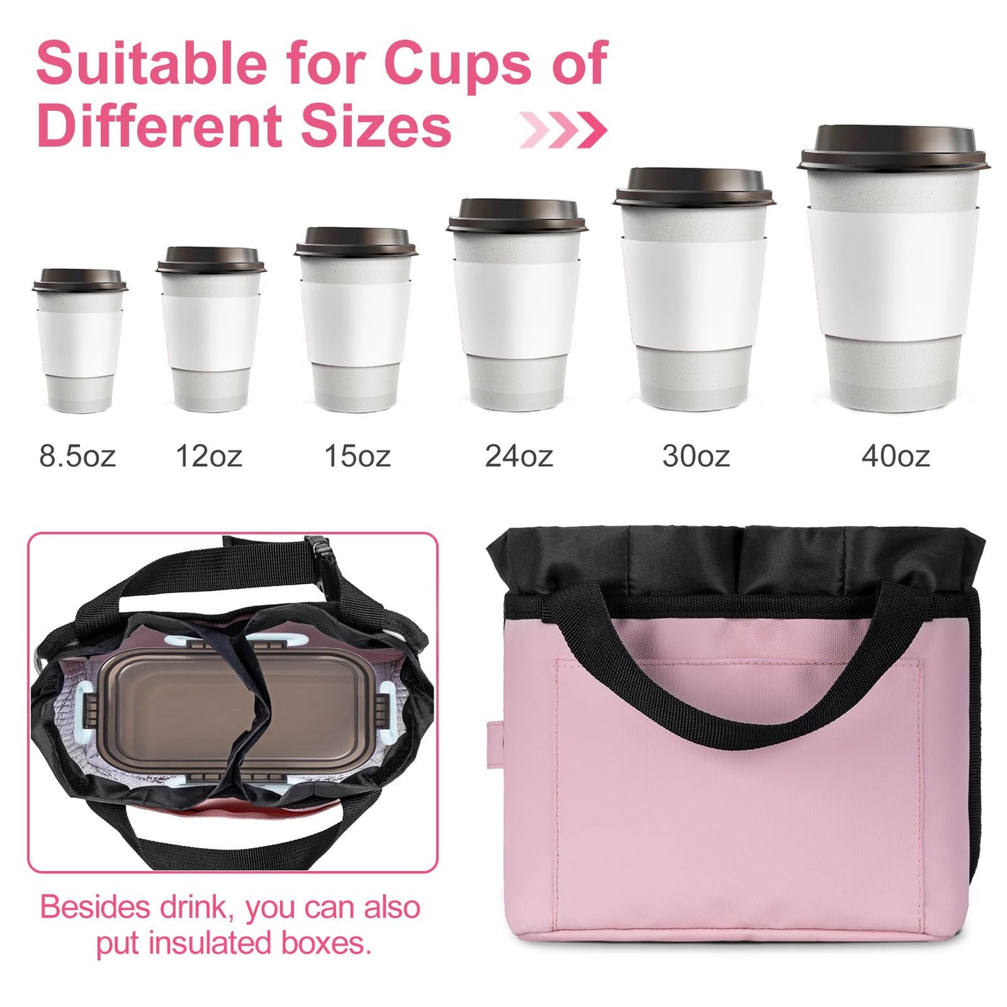 WIROTA Luggage Cup Holder - Multifunctional Travel Caddy - Fits Suitcase Handles, Also, as a Stroller & Automotive Cup Holder - Pink