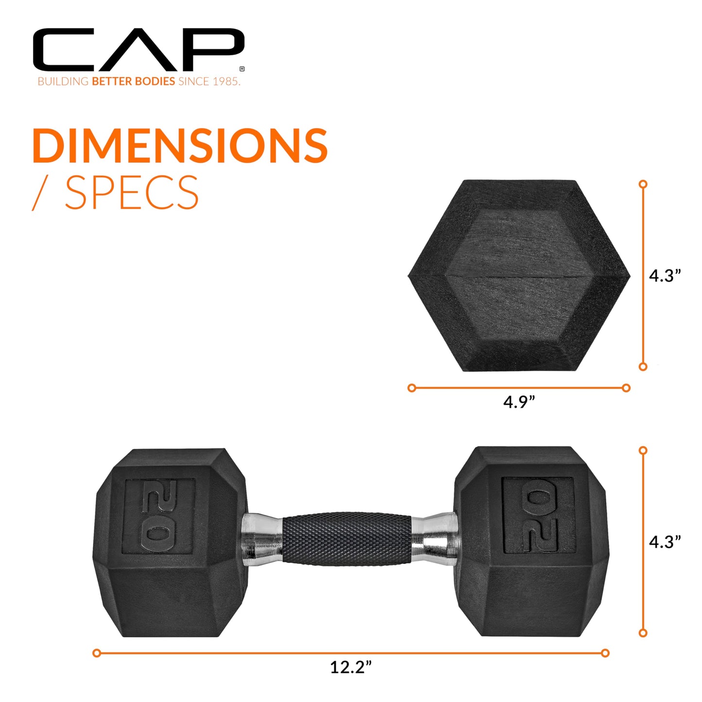 CAP 50 LB Set, 5 LB x2 & 20 LB x2 Rubber Coated Hex Dumbbell Set, Rubber Free Weights for Home Gym Strength Training, Comfort Grip Handle