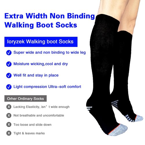 Ioryzek Walking Boot Socks for Air Cam Walker Cast - 2 Pairs Fracture Boot Brace Surgical Orthopedics for Men Women (US, Alpha, One Size, Regular, Black)