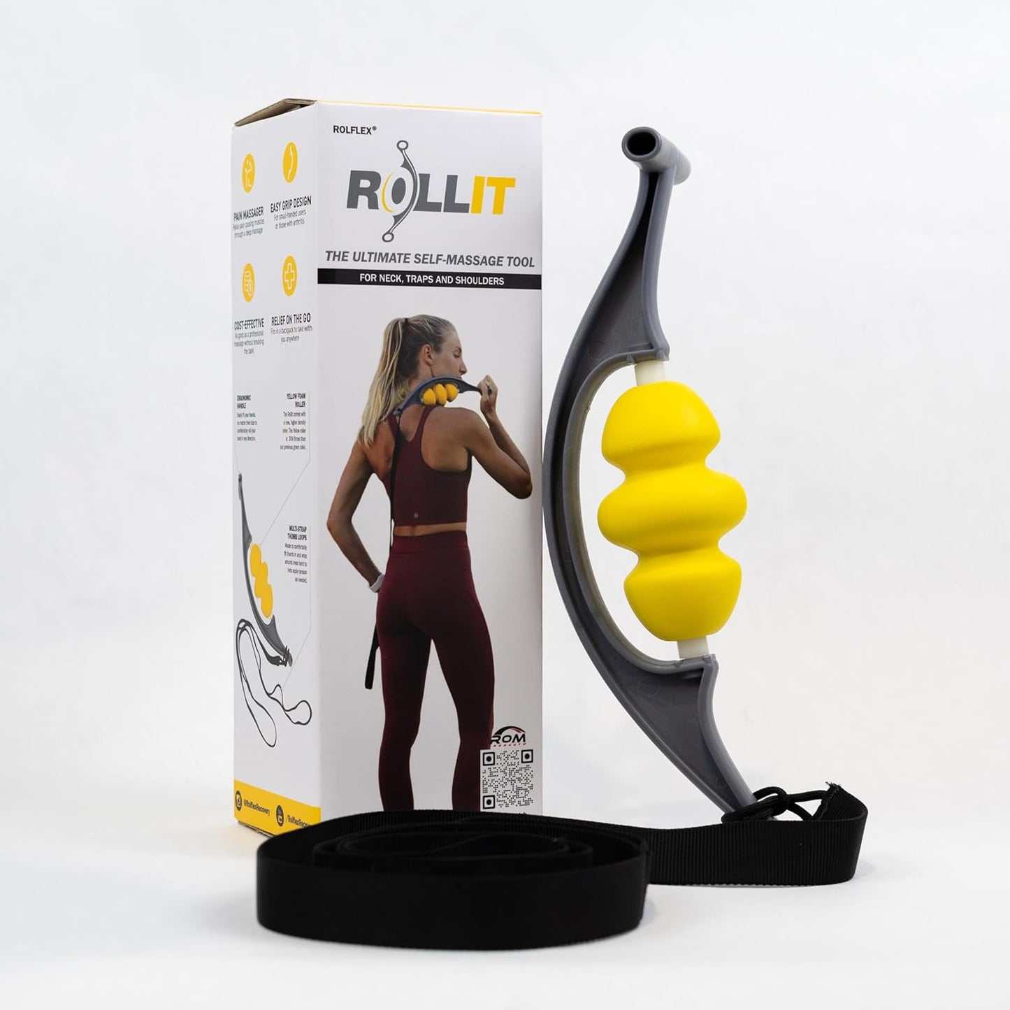 Rolflex Rollit | Ultimate Shoulder & Trap Massage Tool for Myofascial Release - Yellow, Firm Roller