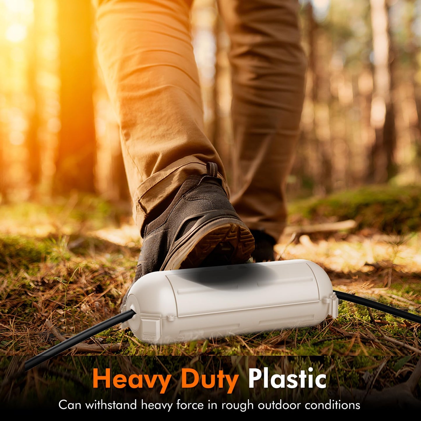 RESTMO 2 Pack Compact Outdoor Extension Cord Cover, IP44 Waterproof Box and Safety Housing Case, Ideal to Protect Outdoor Plugs, Electrical Connections, Holiday Decoration Lights, Size Small, Almond