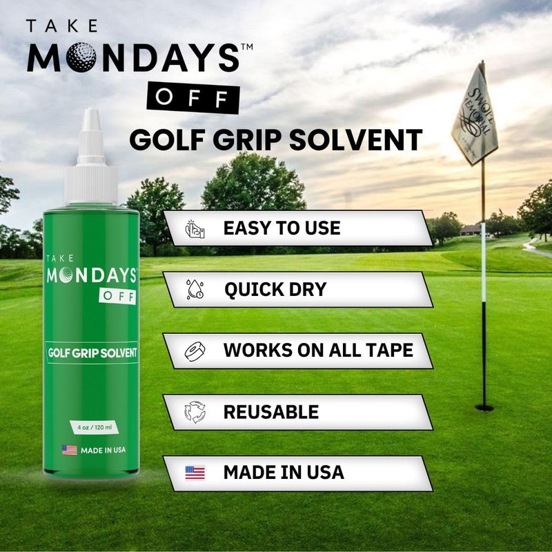 Take Mondays Off Golf Club Regripping Kit - Professional Golf Grip Solvent (4 oz) and 15 Grip Tape Strips 2" x 10"