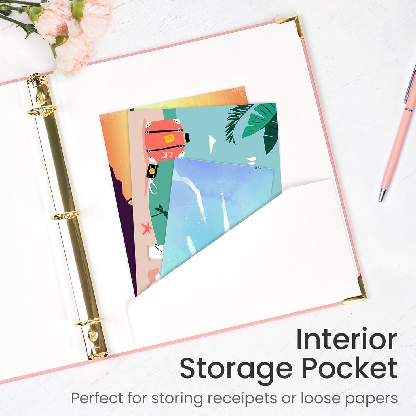 Sooez 1-Inch Three Ring Binder - Cute Design with Gold Foil & Metal Corners | Fits 8.5" x 11" Paper