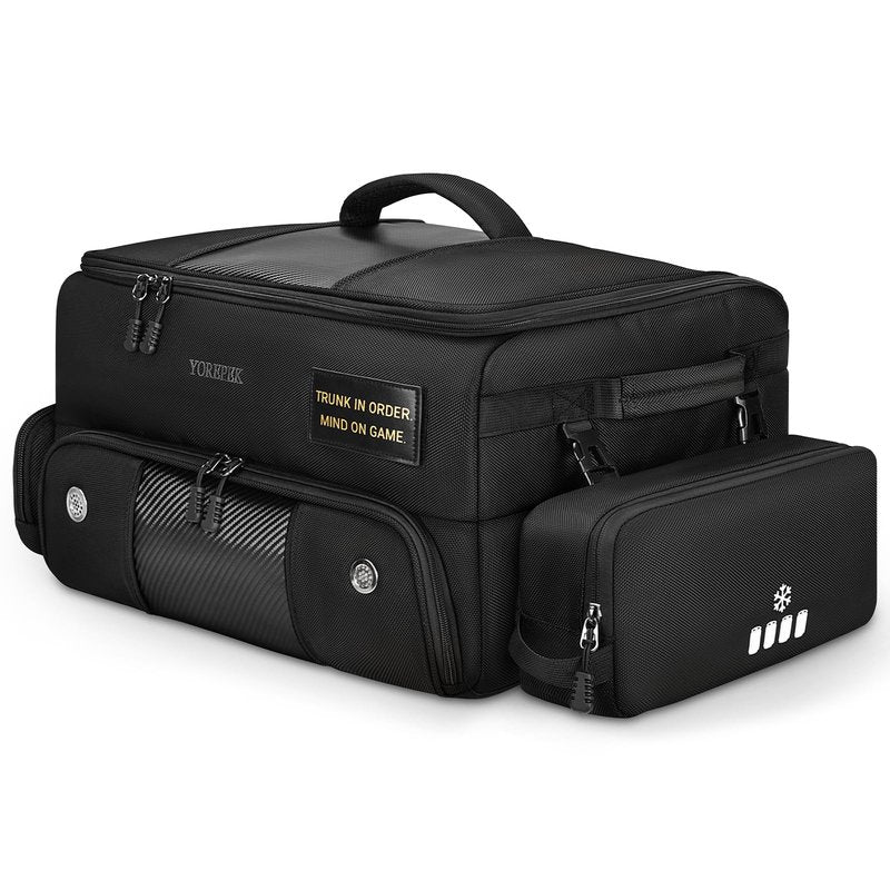 YOREPEK Upgraded Golf Trunk Organizer, Golf Gifts for Men, with Removable Insulated Pouch&Dust-Proof Protective Layer, Multi-Compartment fits 2 Pairs of Shoes, Golf Accessories