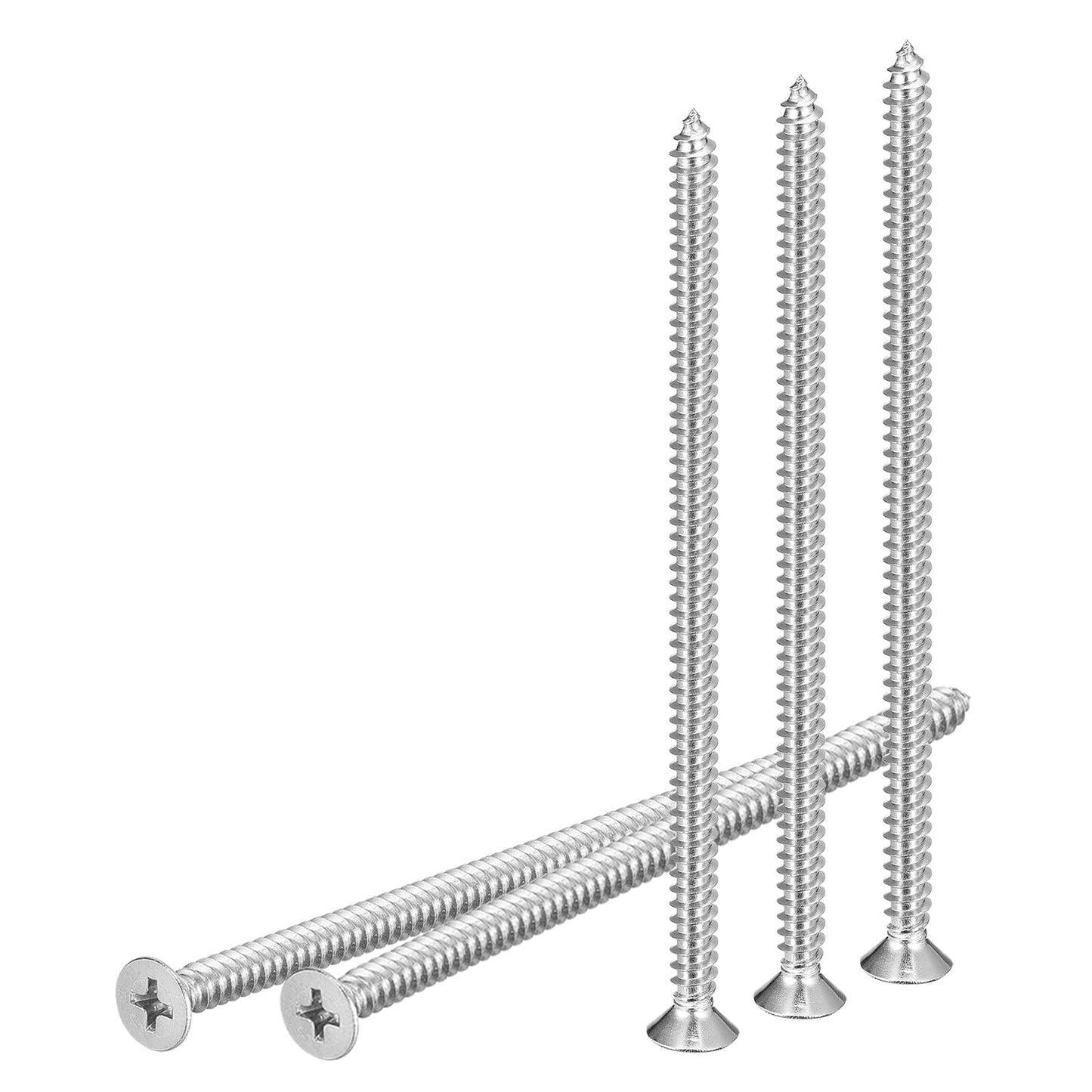 DTGN 25Pcs #10x4 Flat Head Wood Screws, 304 Stainless Steel Phillips Self Tapping Screws - Good for Woodworking, Furniture - Silver