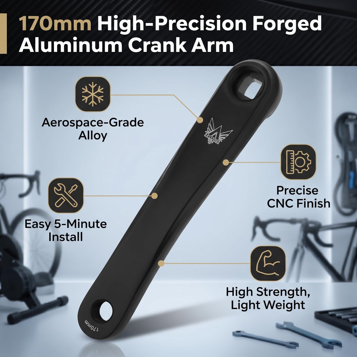 Mountain Bike Crank Arm, Lightweight Aluminum Alloy Replacement Left Crank 170mm Bicycle Crank for Mountain Cyclists, Trail Riders, Bike Repair Shops