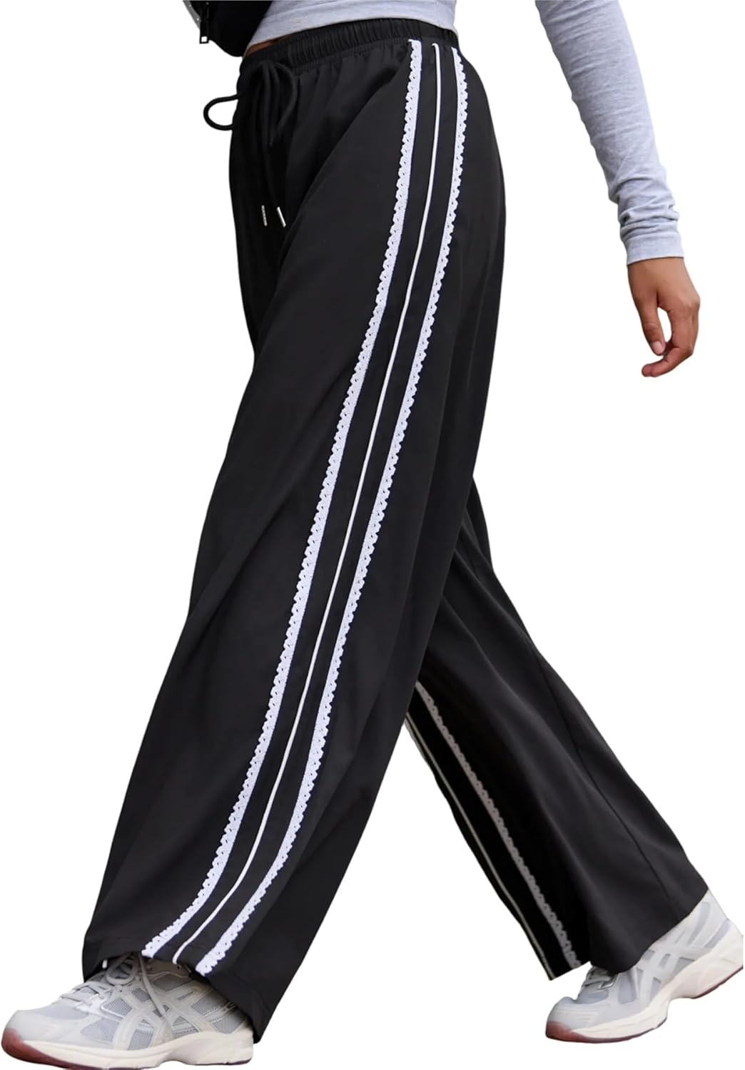 Yeokou Women's Wide Leg Sweatpants - Casual Crochet Drawstring Pants with Pockets | Comfortable Fit
