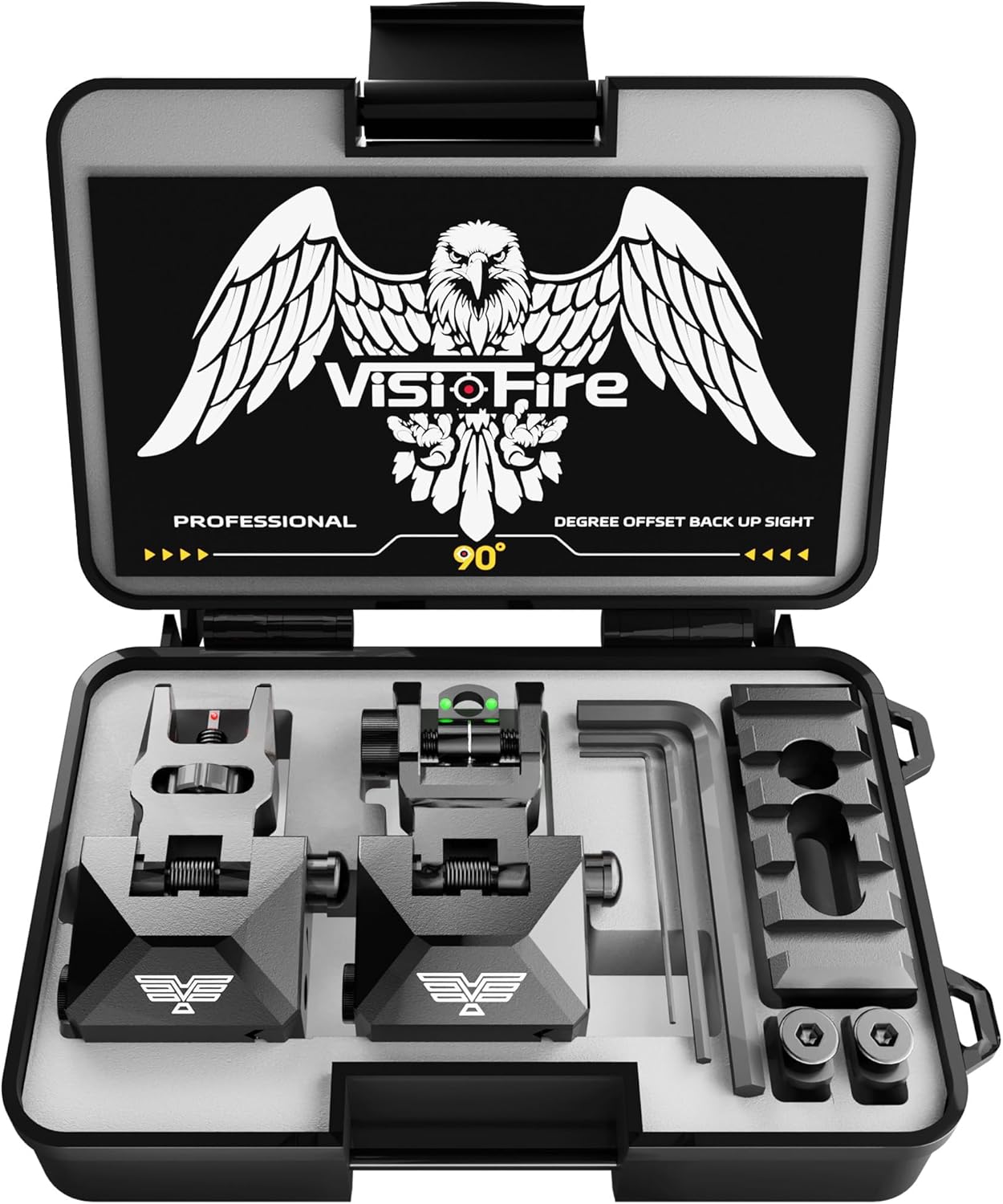 Visiofire Fiber Optic Iron Sights - Tool-Free Adjustable Flip-Up Front & Rear Backup Sights | Red & Green Dots