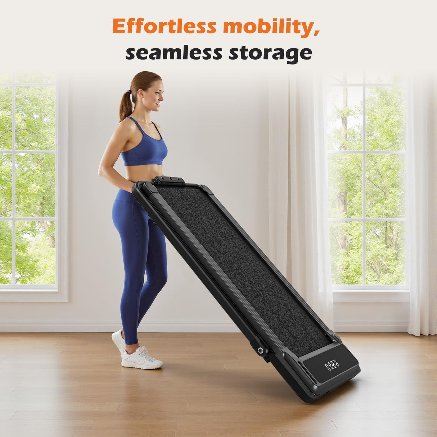 NEWBULIG Walking Pad Under Desk Treadmill with Foldable Handle Bar, Portable Compact Electric Walking Treadmills with Remote Control for Home Office, Quiet Fitness Machine, Black