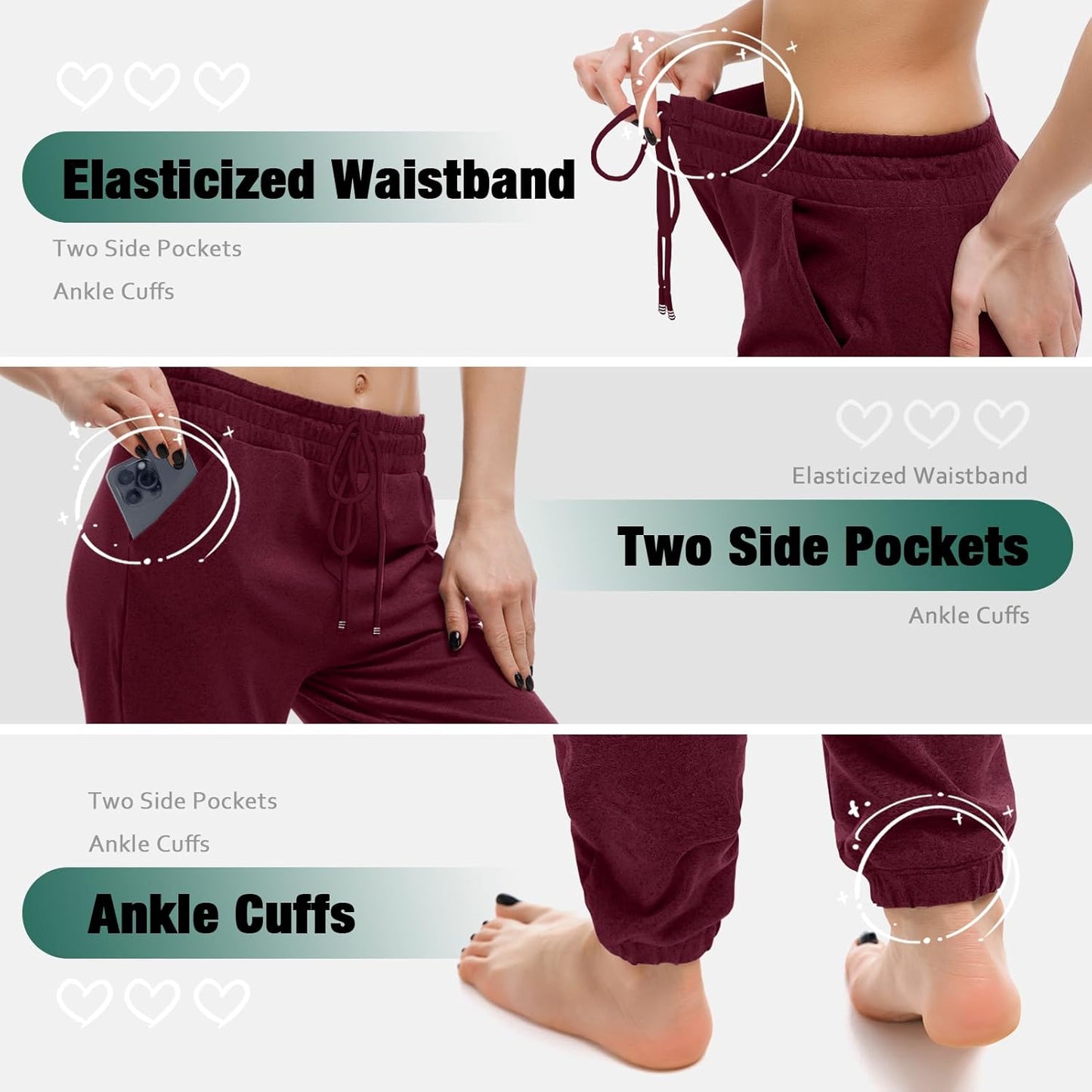 Walifrey Women's Joggers - Comfortable Drawstring Sweatpants with Pockets for Lounging & Gym