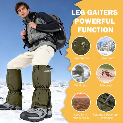CAMULAND Leg Gaiters for Men and Women, Durable 900D Oxford Water-Resistant Boot Gaiters for Hunting & Hiking, Adjustable Breathable Ankle Gaiters for Trail Running, Army Green