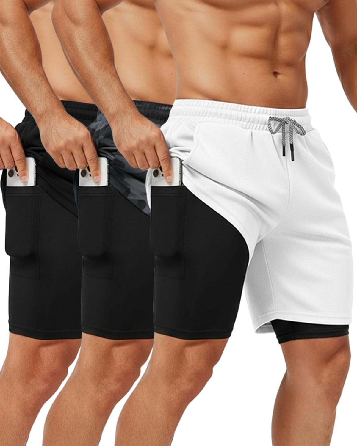 Sureio Men's 2-in-1 Gym Workout Running Shorts - 7 Inch Quick Dry Lightweight Athletic Shorts with Liner & Towel Loop