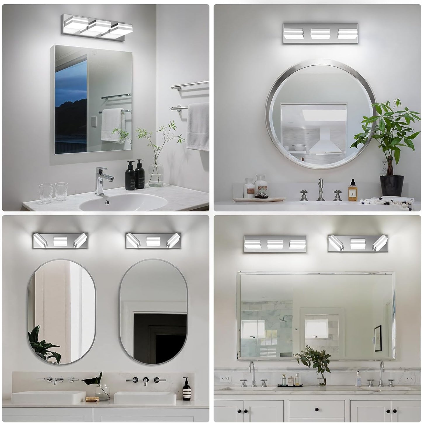 3-Light Modern LED Bathroom Vanity Light Fixture - Black Metal & Acrylic, 16-inch Over Mirror Lighting