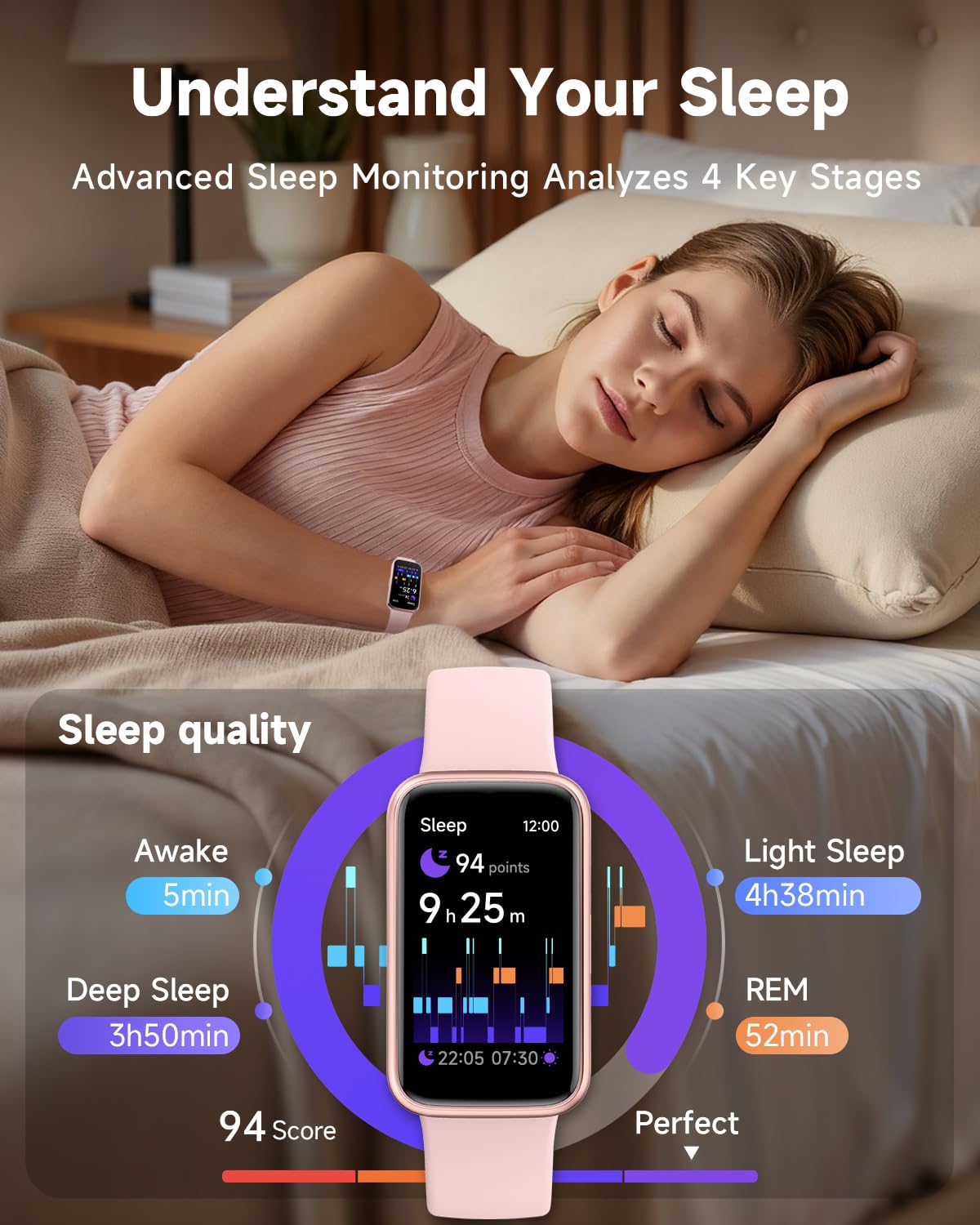 TOOBUR Fitness Tracker Watch, NO APP NO Phone Required, 3ATM Waterproof, Heart Rate/Body Energy/Sleep Monitor, 100 Sports Modes, Step Counter Pedometer Watch, Activity Tracker for Women, Pink