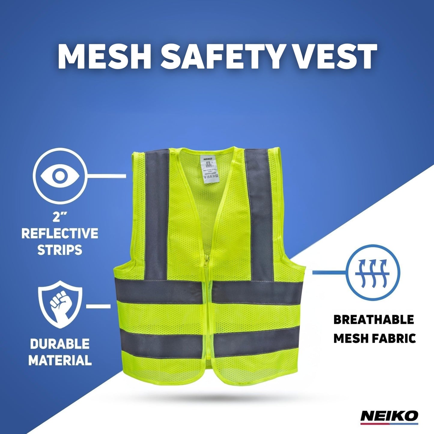 Neiko High Visibility Safety Vest ANSI Class 2, No Pocket, Neon Yellow, XX-Large (2XL)