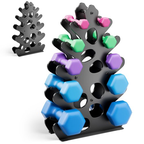 Dumbbell Rack Stand, (Dumbbells Not Included) with Protective Edge Rubber Covers for Home Gym, 5 Tier Compact A-Frame Design Weight Rack with Handle