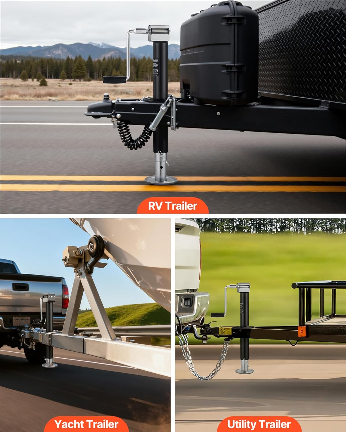 VEVOR 5000 lbs A-Frame Trailer Jack - 15-Inch Vertical Travel with Adjustable Drop Leg & Drill Socket
