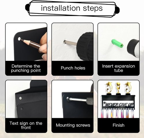 Bnesi Black Metal Medal Holder | Adjustable Trophy Wall Frame - Foldable Organizer for Trophies and Medals