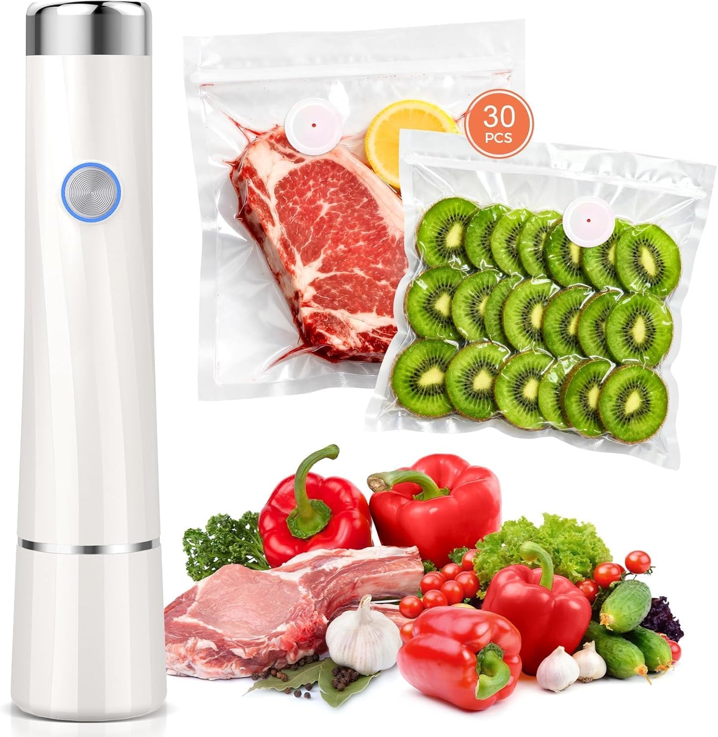 Kayiant Vacuum Sealer For Food (Compact Vacuum Sealers+ 30 Reusable Vacuum Bags), Powerful Handheld Vacuum Sealer for 10X Preservation & Fresh