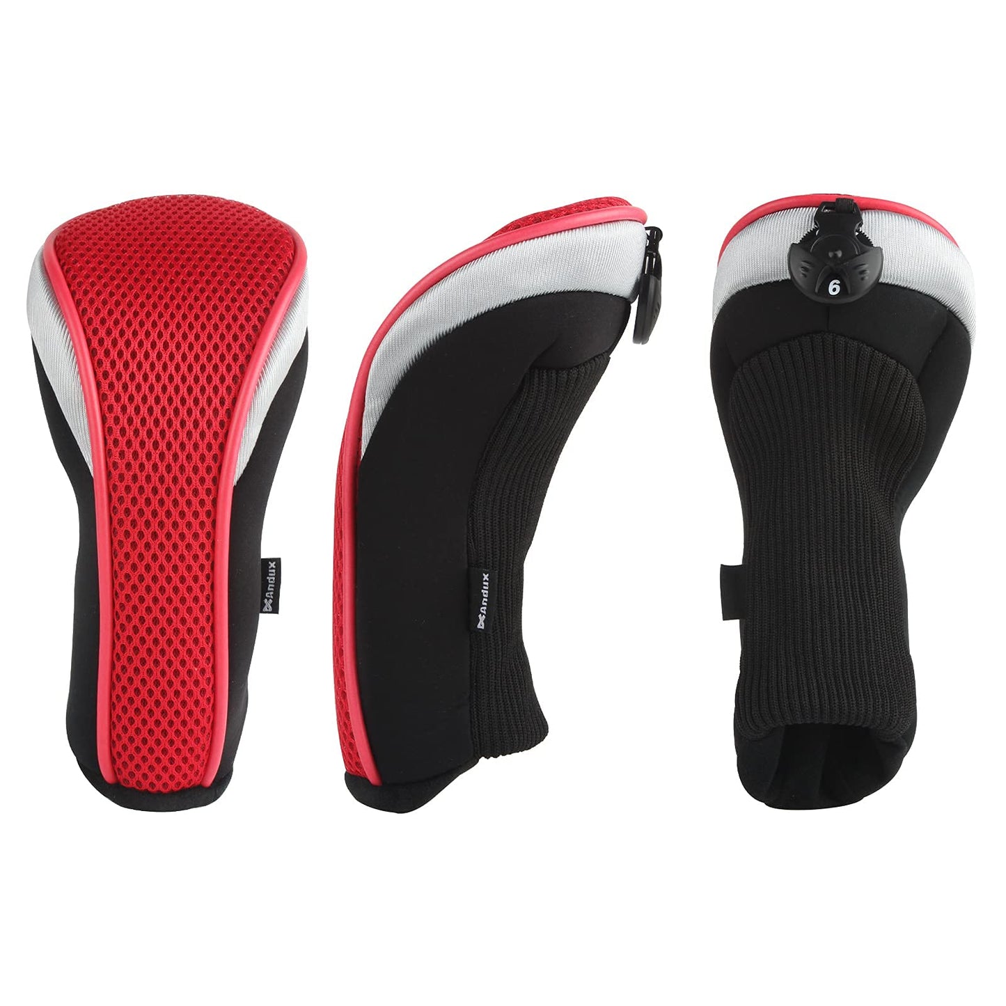 Andux Pack of 2 Mesh Golf Hybrid Club Head Covers Black/Red