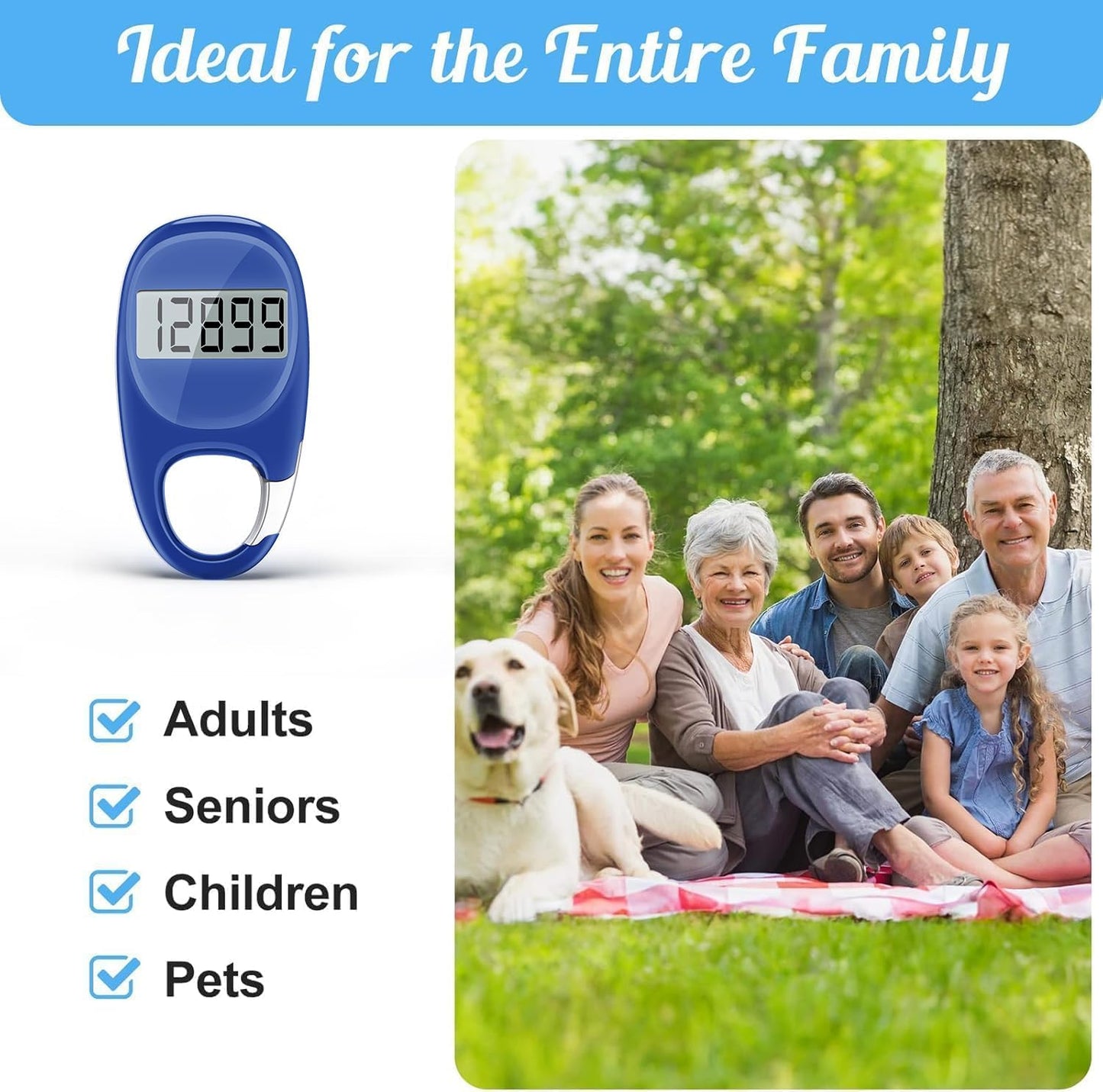 Simple Pedometer for Walking, Accurate Step Tracker with Carabiner, 3D Step Counter for Men Seniors