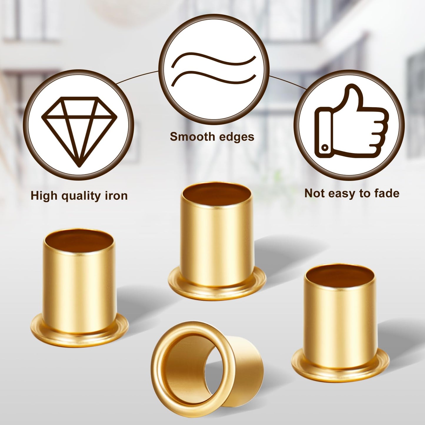 Dunzy 150 Pieces 1/4 Inch Shelf Pin Sleeves Cabinet Shelf Pins Shelve Reinforcement Grommets for Kitchen Furniture Bookshelf Shelve Support Pegs (Brass)