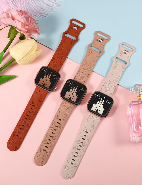Girovo 3 Pack Engraved Cartoon Bands Compatible with Fitbit Versa 2 Band/Versa Lite/Versa Band Women, Cute Soft Silicone Replacement Straps Bracelet Sport Designer Fancy Wristbands for Fitbit Versa SE