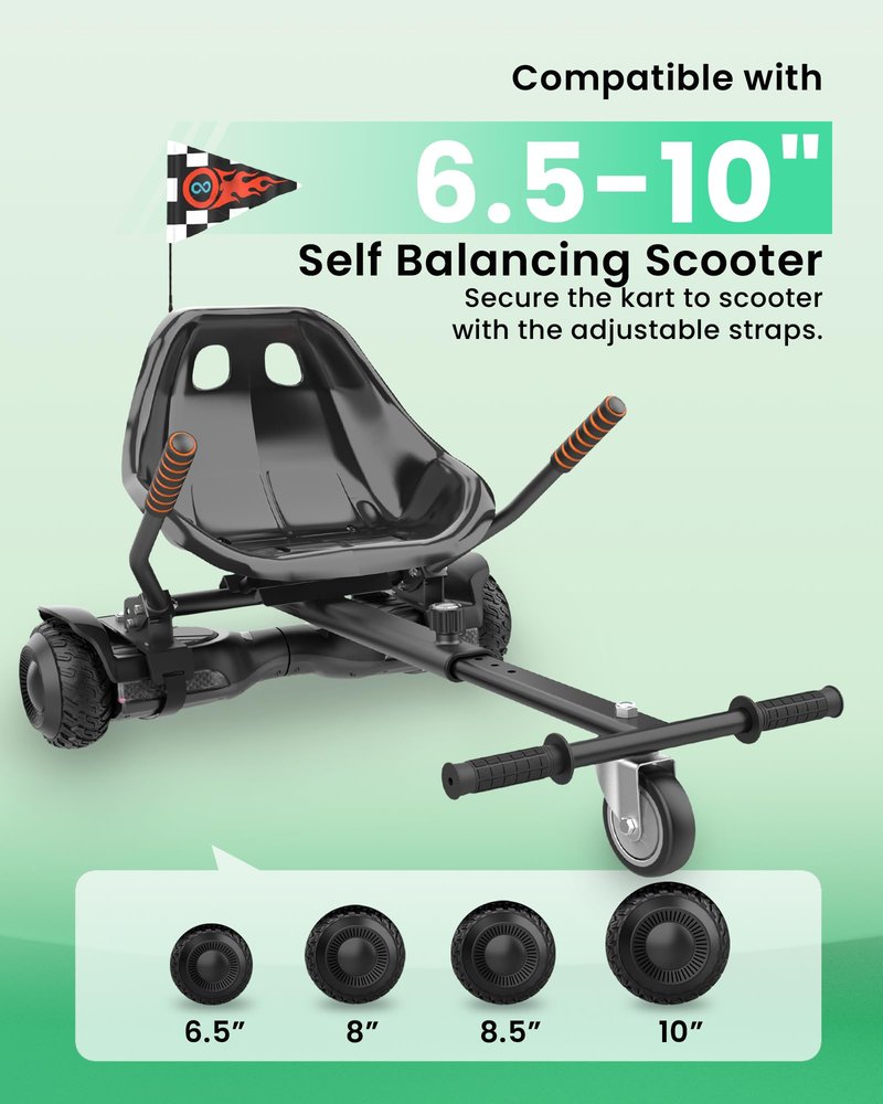 Awwscooter K1 Go-Kart Seat Attachment for Self-Balancing Scooters, Adjustable Frame Fits 6.5"/8"/10" Boards, Easy Install, Kids & Family Fun (Scooter Not Included)–Classic Black