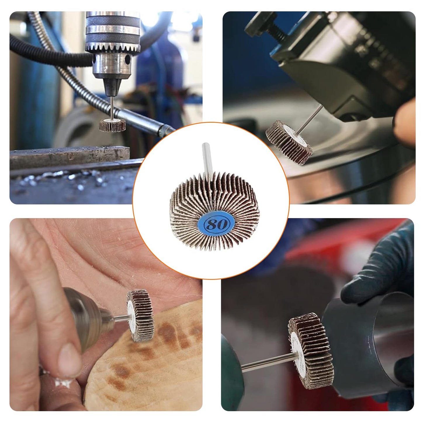 20 Pcs Dremel Flap Wheel Sandpaper - 80 Grit, 1/8" Shank for Drill, Grinder, Rotary Tool