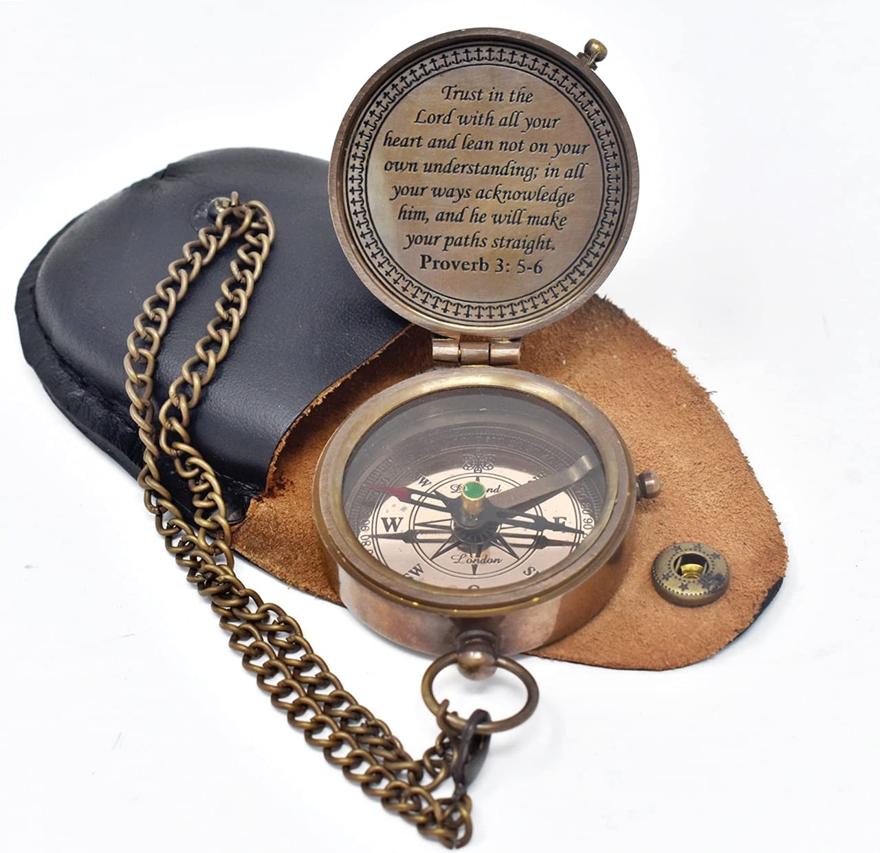 Trust in The Lord Engraved Compass, Proverbs 3: 5-16 Graduation gift, Compass with Stamped Leather case, Camping Compass, Boating Compass, Confirmation Gift Ideas, Religious Gifts, Missionary Gifts