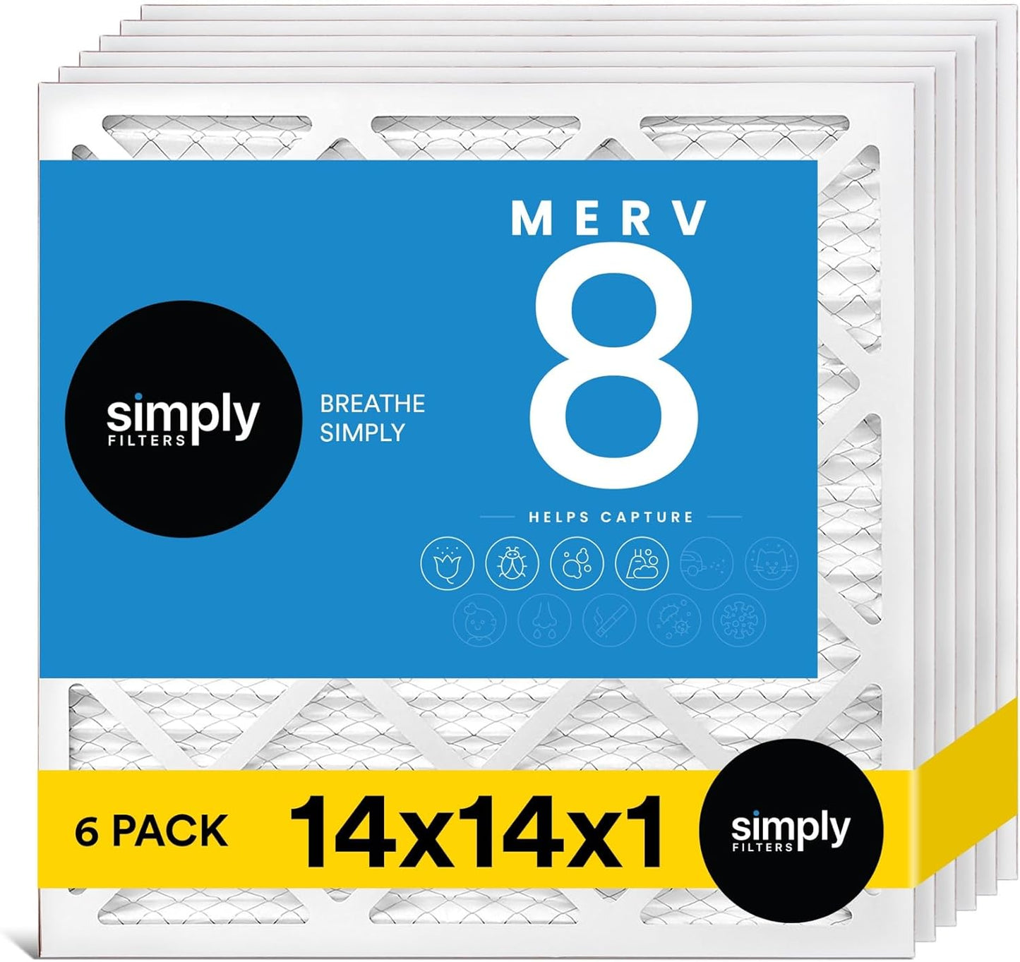 12x18x1 MERV 8 Air Filter 6-Pack for Home AC & HVAC - Dust, Pet & Allergy Control