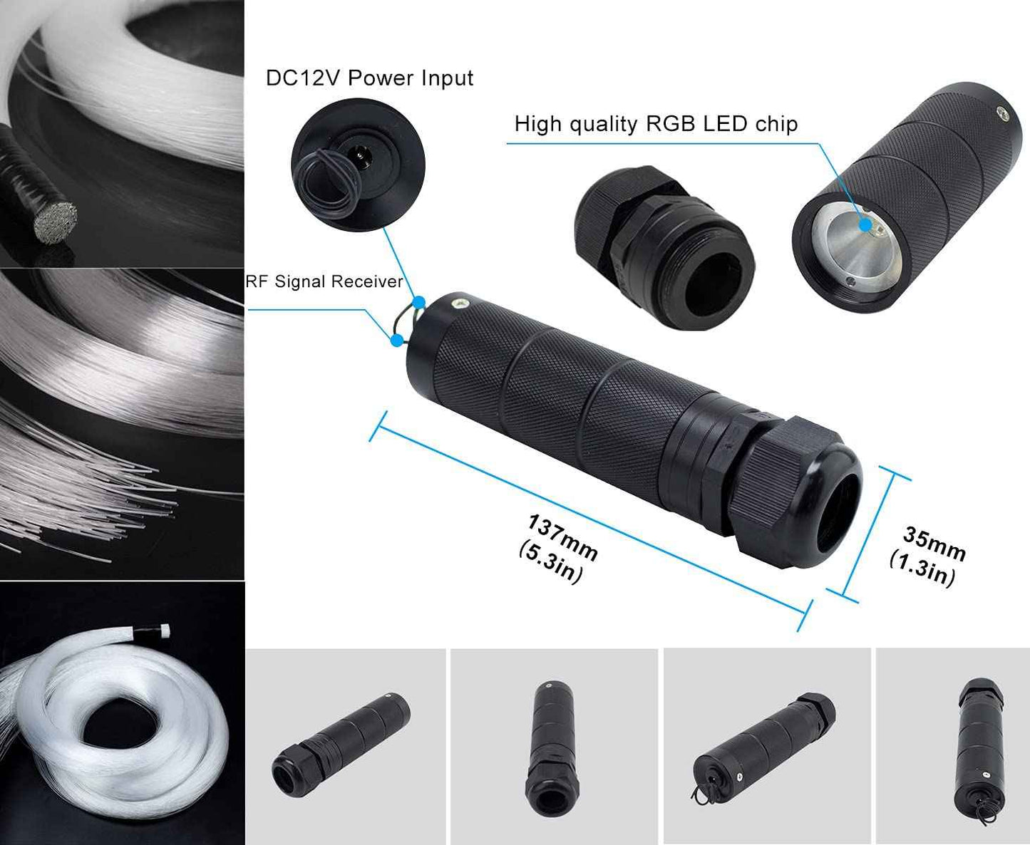 AZIMOM Car Use Bluetooth 6W RGBW LED Fiber Optic Lights Star Ceiling Light Kit APP Remote Controller 450pcs 0.03in 6.5ft Optic Cable Music Mode Sensory Lighting Indoor Home Interior Decoration