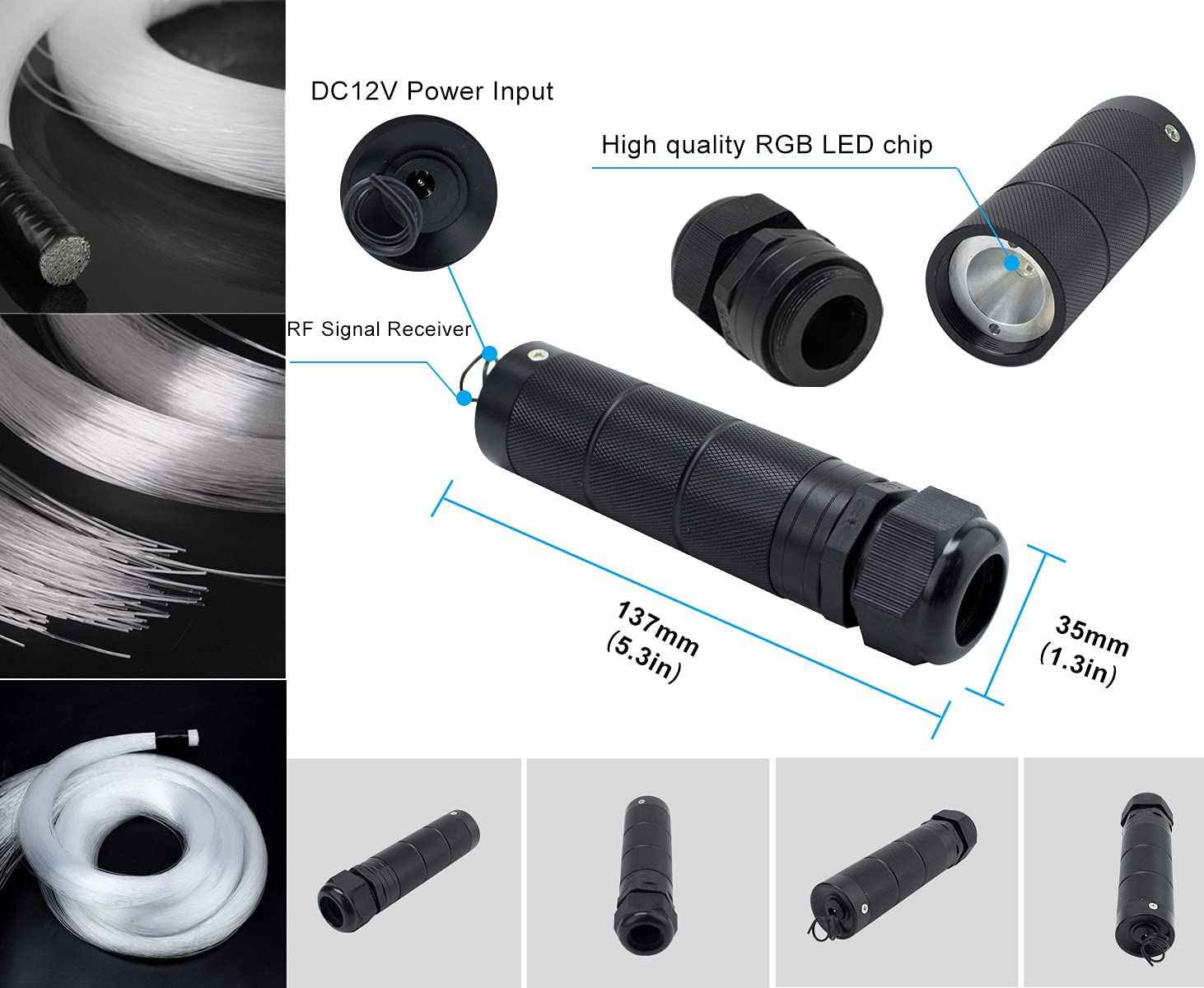 AZIMOM Car Use Bluetooth 6W RGBW LED Fiber Optic Lights Star Ceiling Light Kit APP Remote Controller 450pcs 0.03in 6.5ft Optic Cable Music Mode Sensory Lighting Indoor Home Interior Decoration