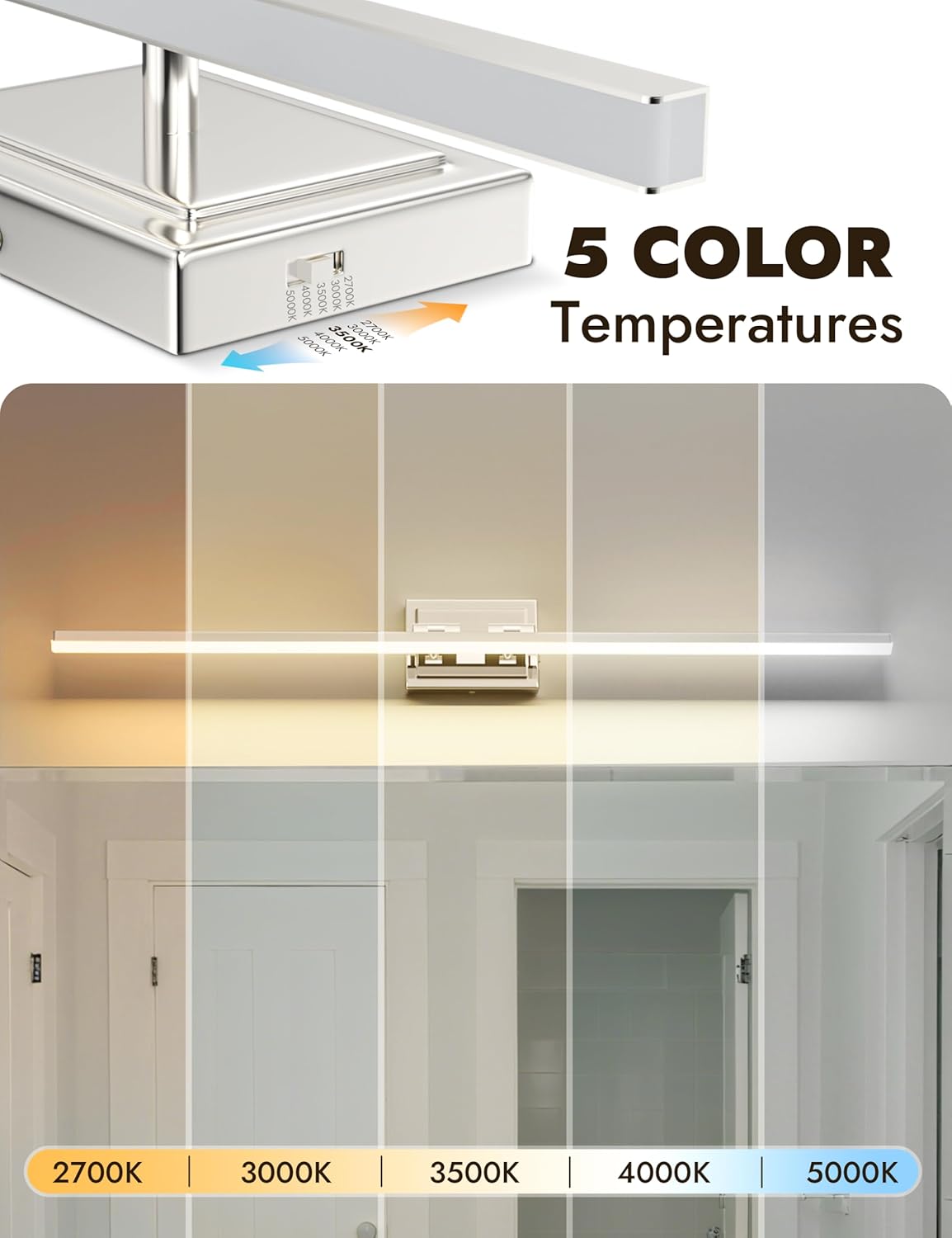 NIORSUN 24-Inch Dimmable LED Bathroom Vanity Light Fixture - Modern Black Over Mirror Lighting, 5CCT, ETL Certified