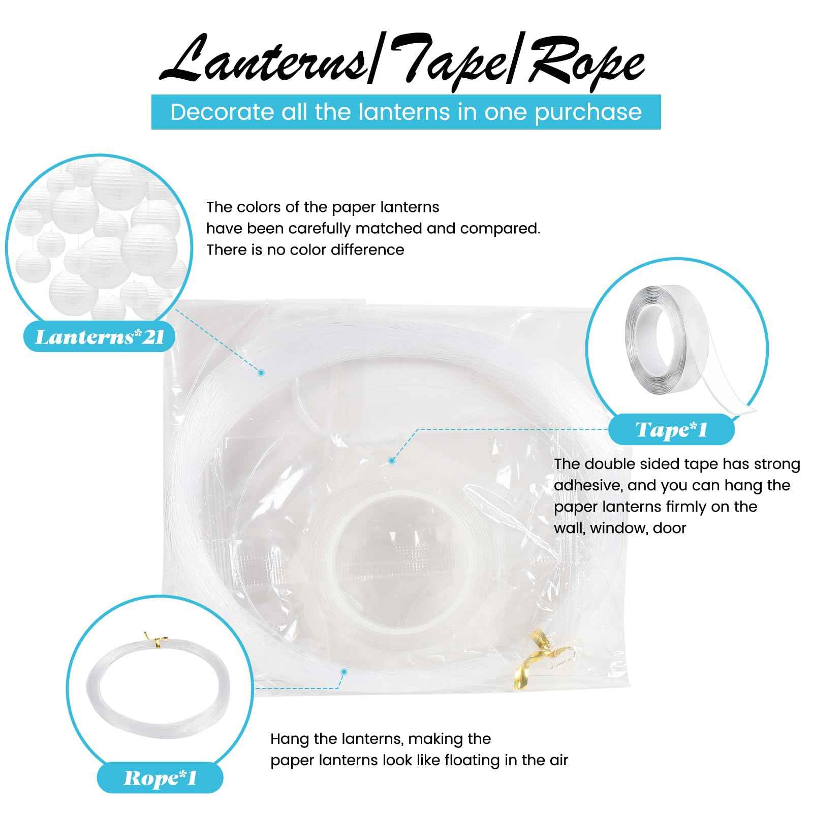 21Pcs White Paper Lanterns,White Chinese Lantern with Tape and String,Hanging Round Lanterns Decorative Outdoor for Party Decorations,Birthday,Wedding,Christmas Party,New Year