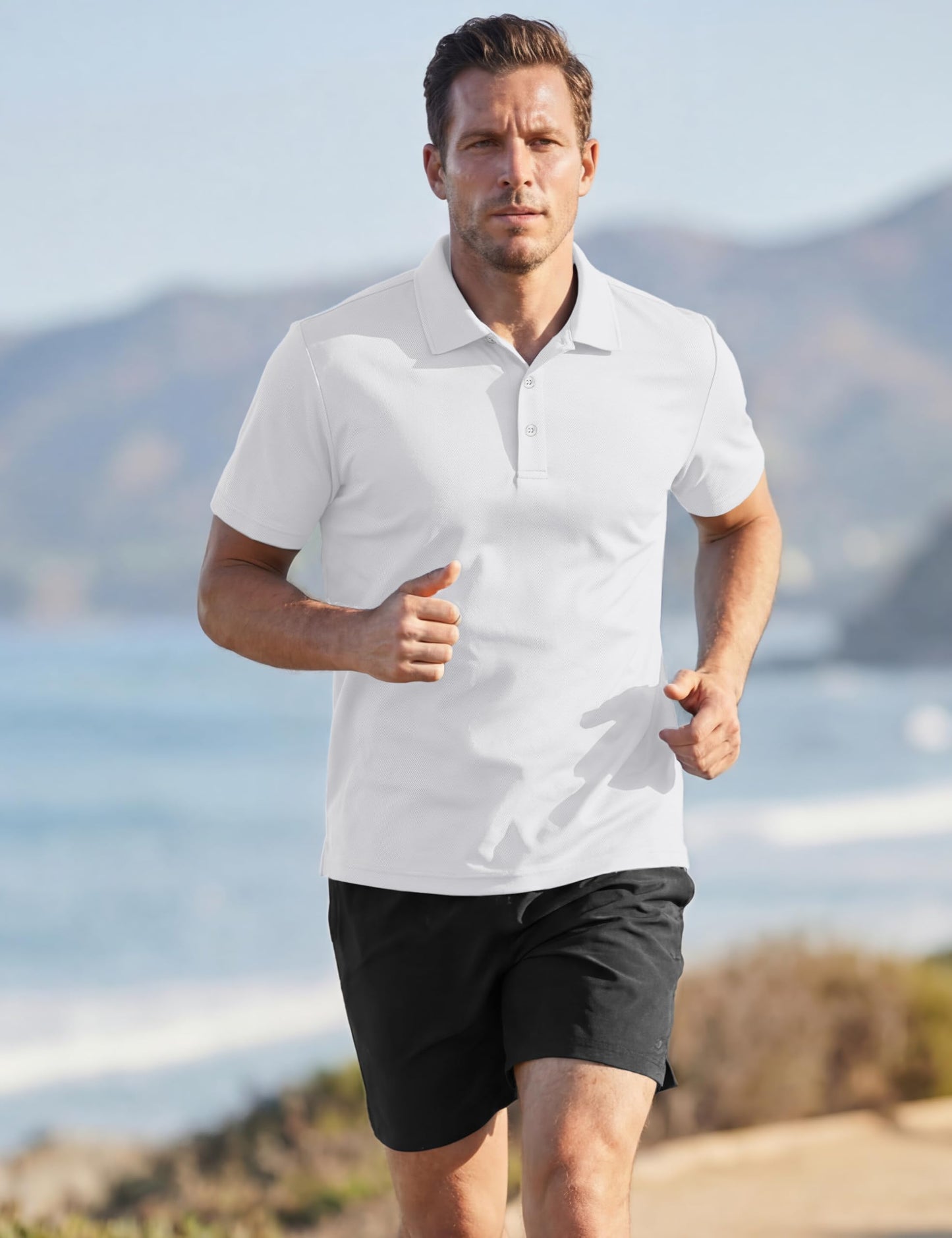 TACVASEN Mens Golf Shirt Dry Fit Mens Polo Shirts Short Sleeve Performance Golf Polos for Men with Collar Work Shirts White, M