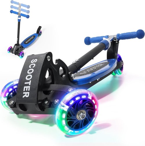 Foldable Kids Scooter - Lean-to-Steer Technology & LED Light-Up Wheels | Adjustable Handlebar for Ages 3-7