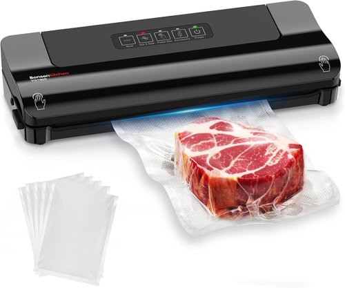 Bonsenkitchen Vacuum Sealer - Multi-Functional Food Preservation System with 5 Bags | Compact Design, Black