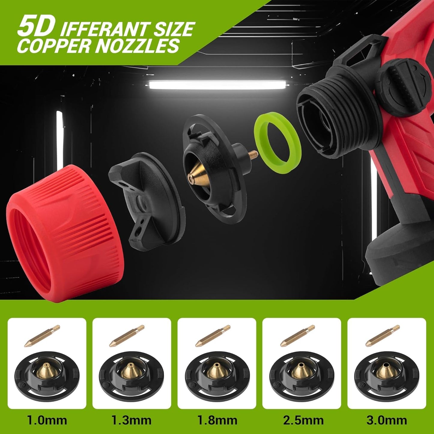 Cordless Spray Paint Gun,Airless Paint Sprayer Paint with 2Pcs 1500mAh Battery，Easy to Clean 5 Nozzles Electric HVLP Paint Sprayer for House Painting,Cabinets,Fences, Decks, Walls, DIY Projects, etc