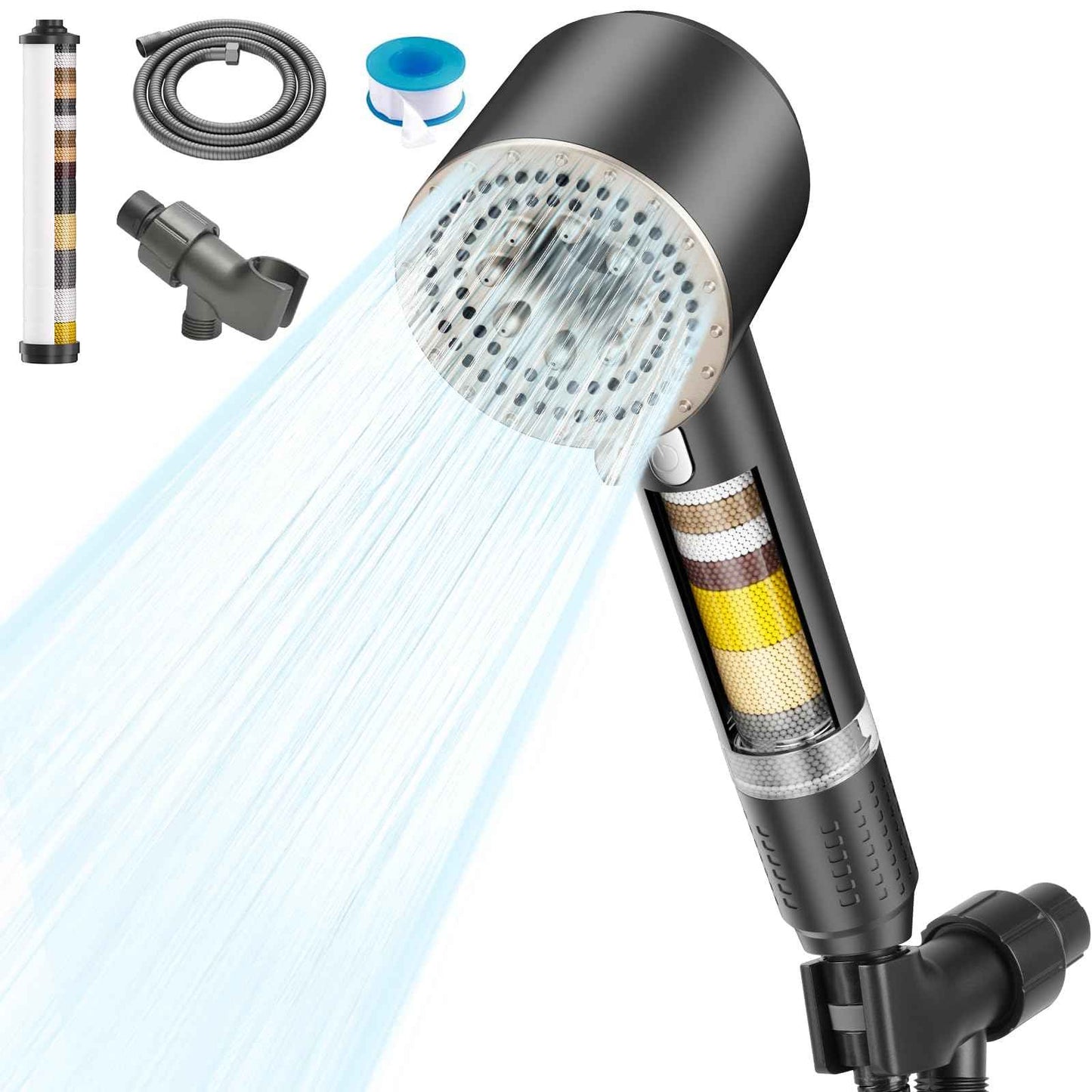 Ipefan Filtered Shower Head with Handheld,High Pressure Shower Heads 3 Spray Modes Turbo with ON/OFF Switch,Water Filter Shower Head with Stainless Hose for Hard Water RV Home Camper Travel Trailer