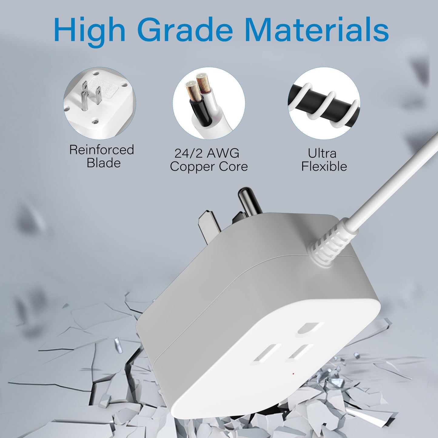 Elecan 3 Prong Lighting Control Grounded Plug, Silent ON/Off Switch with 10 Ft Power Cable, Energy& Space Saving Cord, 125V for Tabletop or Wall Mount Indoor, Lamps Fans Small Appliance, ETL-White